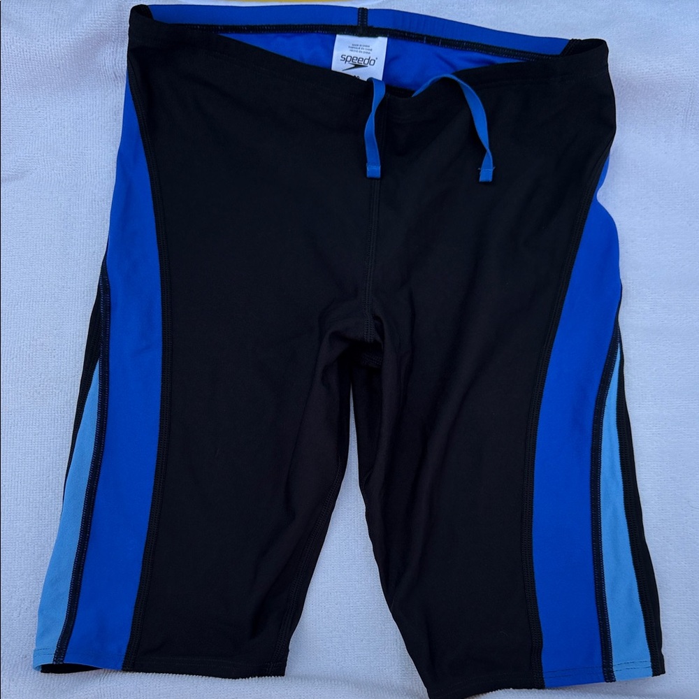 Speedo Men’s Black & Blue Panel Jammer Swim Trunks